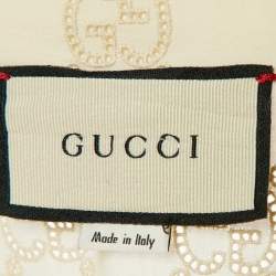 Pre Owned Gucci Cream Logo Hakoba Detail Cotton Dress S