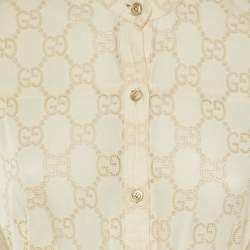 Pre Owned Gucci Cream Logo Hakoba Detail Cotton Dress S