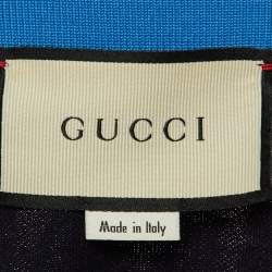 Pre Owned Gucci Navy Blue Jersey Bow Detail Bomber Jacket S