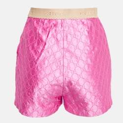 Pre Owned Gucci Pink GG Supreme Embroidery Silk Shorts S