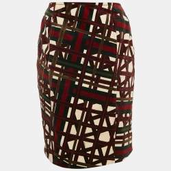Gucci Green/Red Printed Velvet Pencil Skirt M