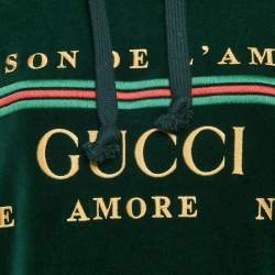Pre Owned Gucci Black Logo Embroidered Velvet Hoodie M