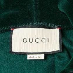Pre Owned Gucci Black Logo Embroidered Velvet Hoodie M