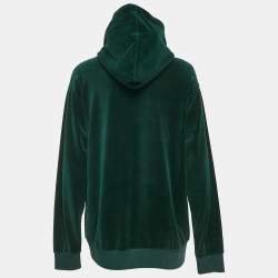 Pre Owned Gucci Black Logo Embroidered Velvet Hoodie M