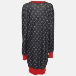 Gucci Bicolor Logo Patterned Knit Contrast Trim Sweater Dress S