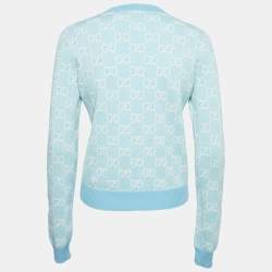Pre Owned Gucci Blue GG Monogram Jacquard Knit Long Sleeve Sweater S