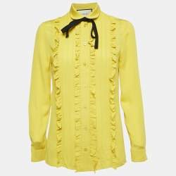 Gucci Yellow Silk Ruffled Shirt S