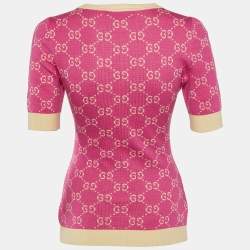 Pre Owned Gucci Pink GG Jacquard Knit Crew Neck Jumper S