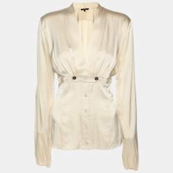 Gucci Cream Silk Long Sleeve Button Front Blouse M