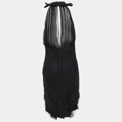 Pre Owned Gucci Black Silk Blend Embellished Halter Neck Midi Dress M
