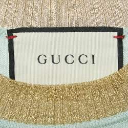 Pre Owned Gucci Green Lurex Trim and Cashmere Knit Crewneck Top M
