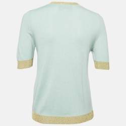 Pre Owned Gucci Green Lurex Trim and Cashmere Knit Crewneck Top M