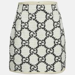 Pre Owned Gucci White/Black GG Interlocking Tweed Mini Skirt M