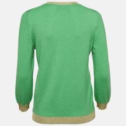 مملوكة مسبقًا بلوزة غوتشي كشمير محبوكة أخضر بحواف لوريكس بأكمام طويلة مقاس كبير (كبير)