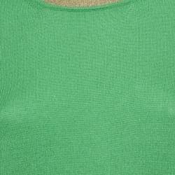 مملوكة مسبقًا بلوزة غوتشي كشمير محبوكة أخضر بحواف لوريكس بأكمام طويلة مقاس كبير (كبير)