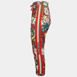 Pre Owned Gucci Multicolor Floral Print Cotton Blend Logo Tape Trimmed Trackpants M
