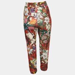 Pre Owned Gucci Multicolor Floral Print Cotton Blend Logo Tape Trimmed Trackpants M