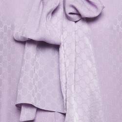 Pre Owned Gucci Purple Monogram Jacquard Silk Neck Tie-Up Shirt L