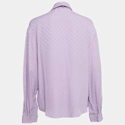 Pre Owned Gucci Purple Monogram Jacquard Silk Neck Tie-Up Shirt L