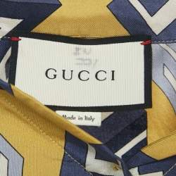 Gucci Yellow Cube Print Silk Long Sleeve Shirt M