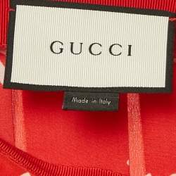 Gucci Red Letters Print Silk Pleated Midi Skirt S