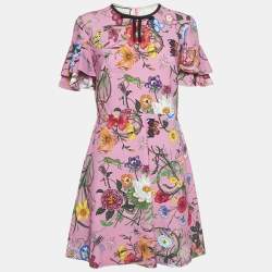 Gucci Pink Floral Print Jersey Flared Sleeve Mini Dress XL 