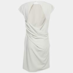Pre Owned Gucci Beige Stretch Crepe Draped Mini Dress M