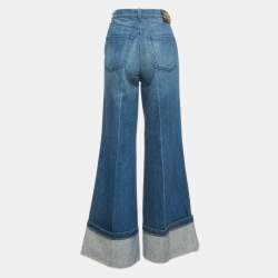 Pre Owned Gucci Blue Denim Wide Leg High Rise Jeans M Waist 27"