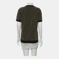 Pre Owned Gucci Black Knit Fabric GG Pattern Short-Sleeve Top L