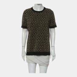 Pre Owned Gucci Black Knit Fabric GG Pattern Short-Sleeve Top L