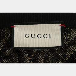 Pre Owned Gucci Black Knit Fabric GG Pattern Short-Sleeve Top L