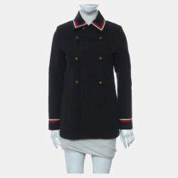 Gucci Navy Blue Cotton Suede Striped Coat UK Women 12