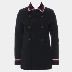 Gucci Navy Blue Cotton Suede Striped Coat UK Women 12