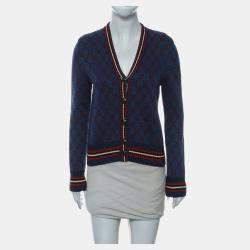 Gucci Blue & Red Wool GG Button-Up Cardigan Size S