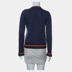 Gucci Blue & Red Wool GG Button-Up Cardigan Size S