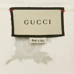 Pre Owned Gucci White Distressed Logo Print Cotton Oversized T-Shirt L