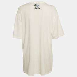 Pre Owned Gucci White Distressed Logo Print Cotton Oversized T-Shirt L