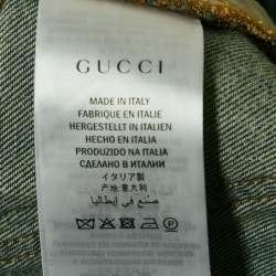 Gucci Blue/Cream Bleached Effect Denim Cat Applique Jeans S Waist 28"