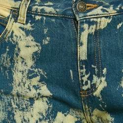 Gucci Blue/Cream Bleached Effect Denim Cat Applique Jeans S Waist 28"