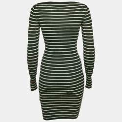 مملوكة مسبقًا فستان غوتشي صوفي مخطط أسود ضيق مقاس وسط (ميد يم)