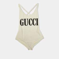 Gucci Off White Logo Print Jersey One-Piece Swimsuit M
