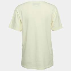 Gucci Light Yellow Logo Embroidered Cotton Oversized T-Shirt XS