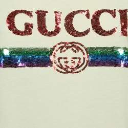Gucci Light Yellow Logo Embroidered Cotton Oversized T-Shirt XS