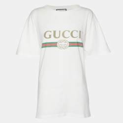 Pre Owned Gucci White Vintage Logo Print Jersey Distressed T-Shirt S