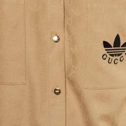 Pre Owned Gucci x Adidas Brown GG and Trefoil Jacquard Button-Up Shirt L