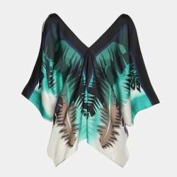 Pre Owned Gucci Multicolor Print Silk V-Neck Poncho Top M