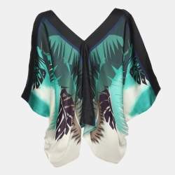 Pre Owned Gucci Multicolor Print Silk V-Neck Poncho Top M