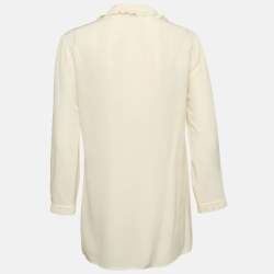 Pre Owned Gucci Off White Silk Ruffle Blouse M