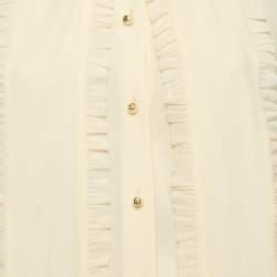 Pre Owned Gucci Off White Silk Ruffle Blouse M