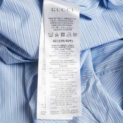 Gucci Blue Striped Cotton Pearl Embellished Collar Shirt M